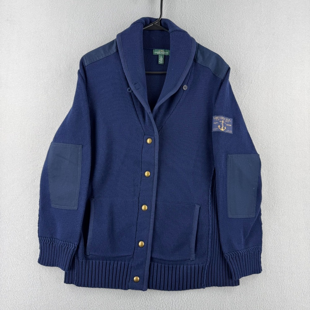 Lauren Ralph Lauren Sweater Womens 1X Knit Cotton Vintage Military Shawl Collar